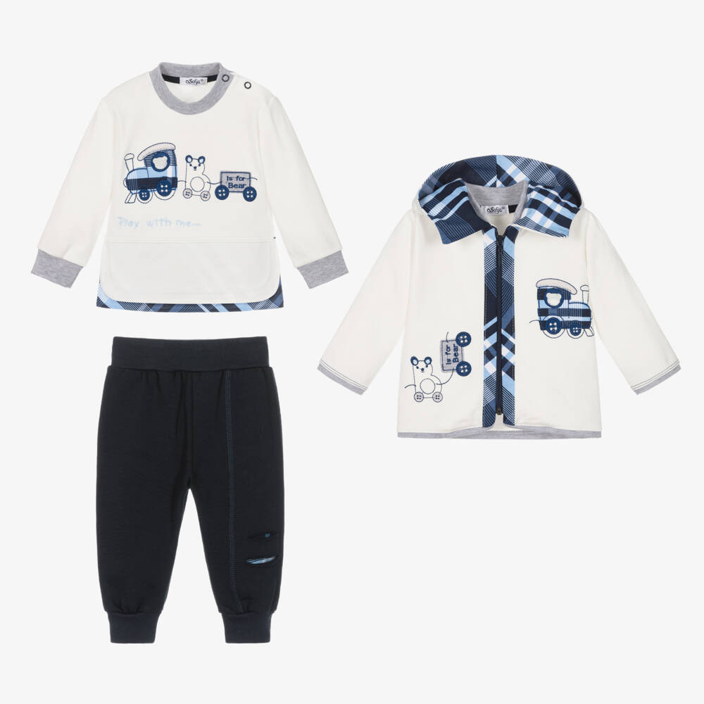 Sofija-Boys Ivory and Navy Cotton Set | Childrensalon Outlet