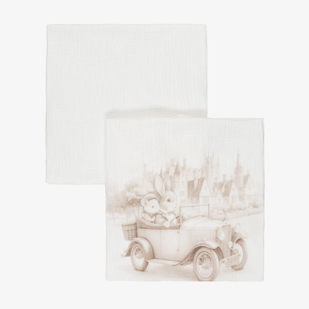 Sofija-Boys Ivory & Bunny Print Cotton Muslins (2 Pack) | Childrensalon Outlet