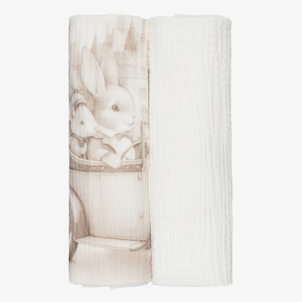 Sofija-Boys Ivory & Bunny Print Cotton Muslins (2 Pack) | Childrensalon Outlet