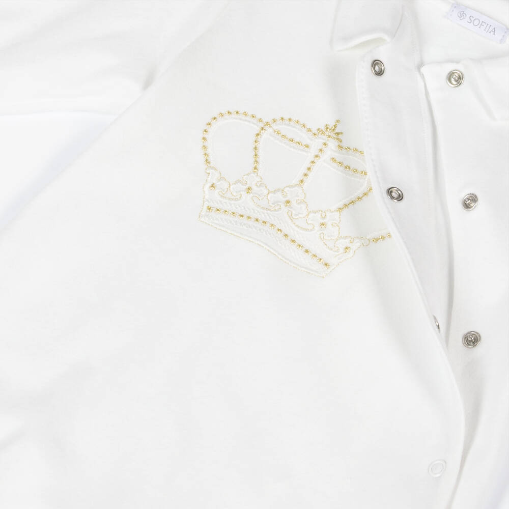Sofija-Boys Ivory Cotton Crown Sleepsuit | Childrensalon Outlet