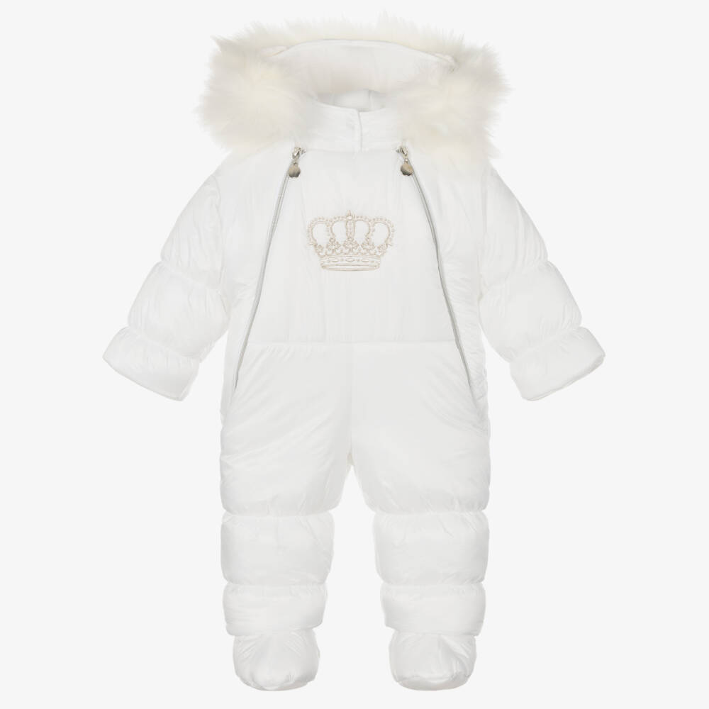 Sofija-Boys Ivory Snowsuit with Crown | Childrensalon Outlet