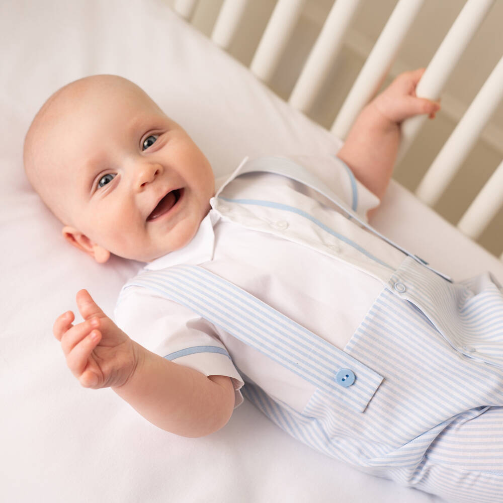 Sofija-Boys Soft Blue Striped Romper | Childrensalon Outlet