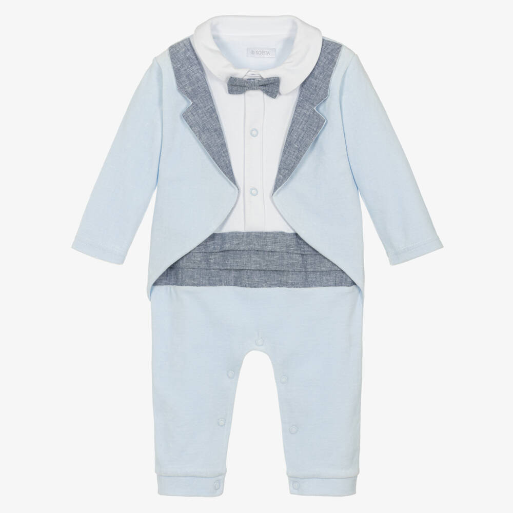 Sofija-Boys Velour Blue Suit Romper | Childrensalon Outlet