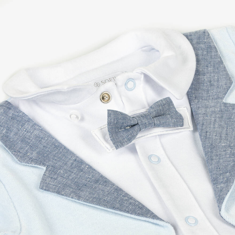 Sofija-Boys Velour Blue Suit Romper | Childrensalon Outlet