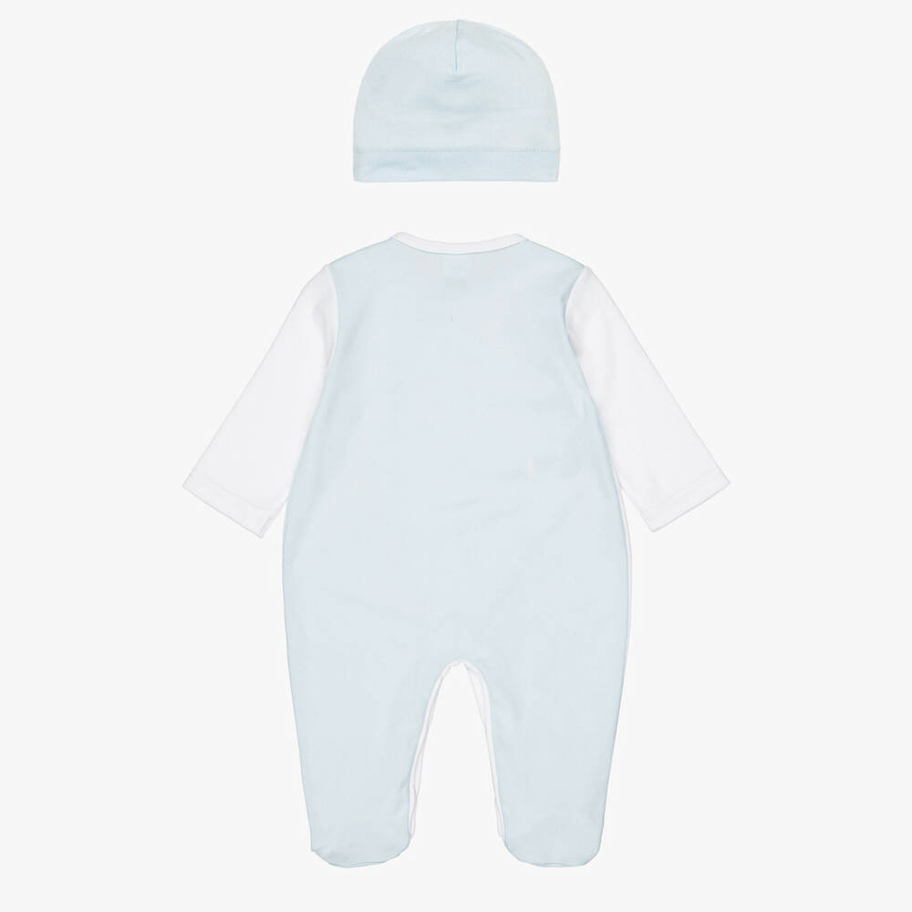 Sofija-Boys White & Blue Cotton Babysuit Set | Childrensalon Outlet