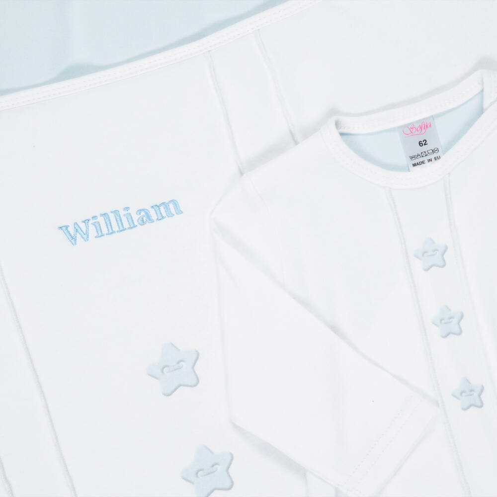 Sofija-Boys White & Blue Cotton Babysuit Set | Childrensalon Outlet