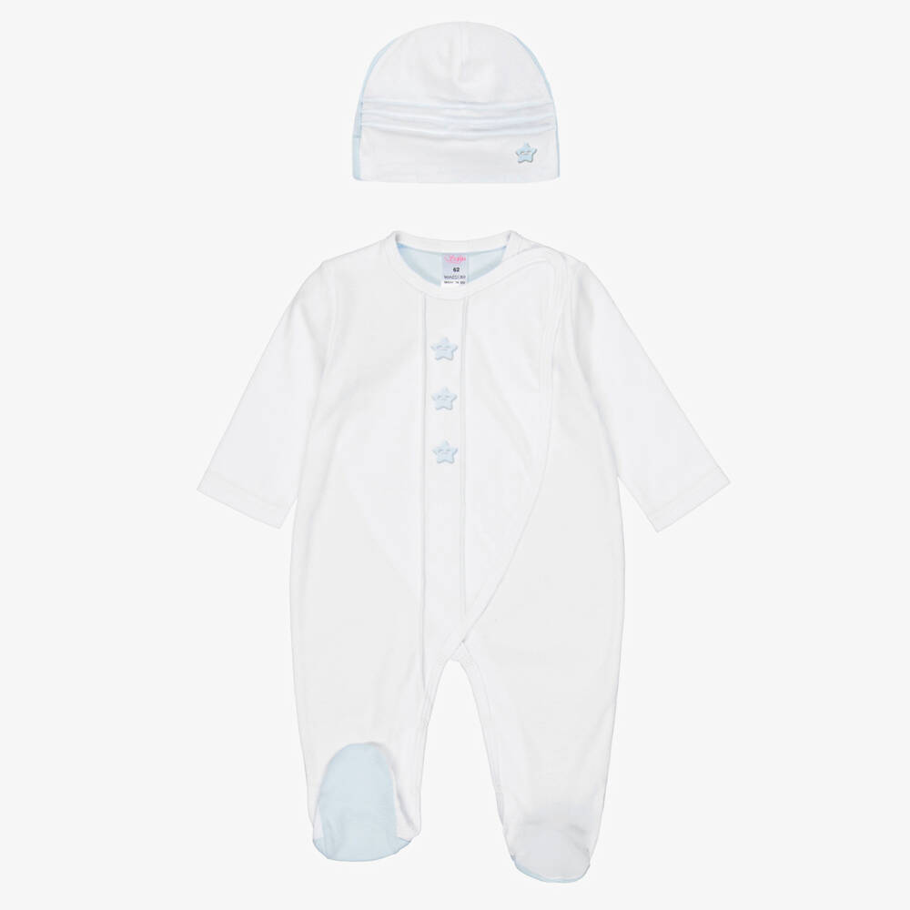 Sofija-Boys White & Blue Cotton Babysuit Set | Childrensalon Outlet