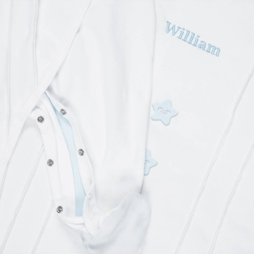 Sofija-Boys White & Blue Cotton Babysuit Set | Childrensalon Outlet
