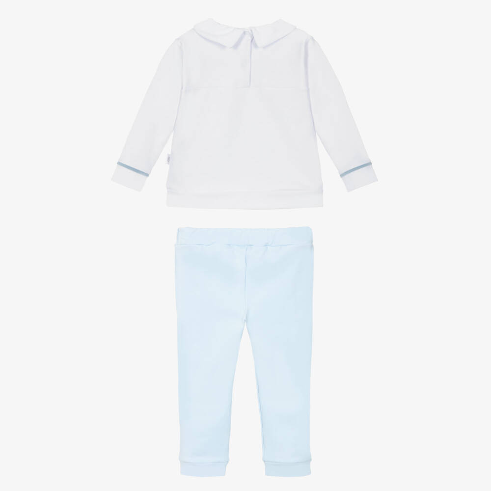 Sofija-Boys White & Blue Cotton Tiger Print Trouser Set | Childrensalon Outlet