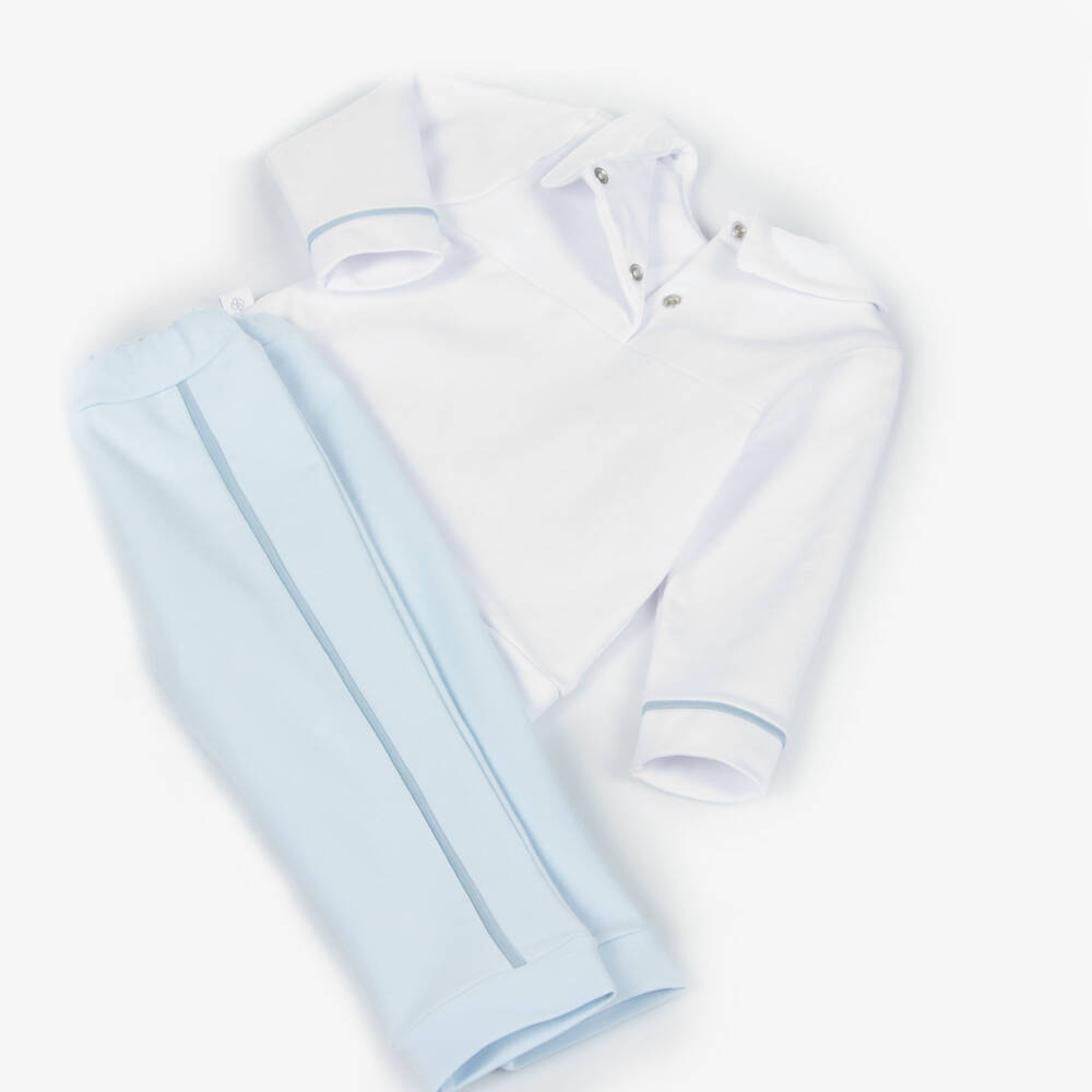 Sofija-Boys White & Blue Cotton Tiger Print Trouser Set | Childrensalon Outlet