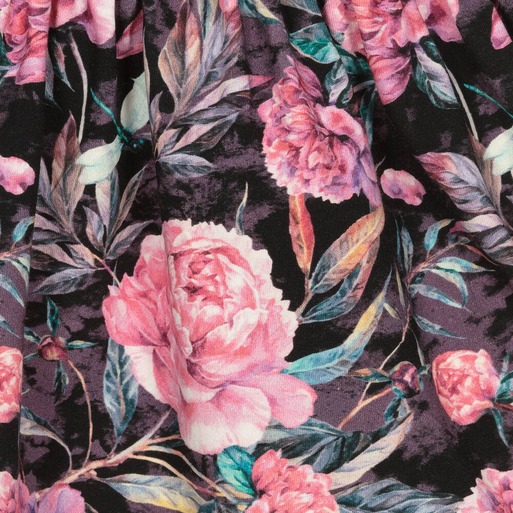 Sofija-فستان قطن جيرسي لون أسود وزهري بطبعة ورود | Childrensalon Outlet