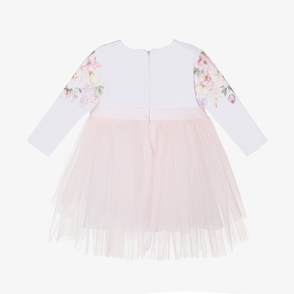 Sofija-Girls Blush Floral Cotton & Tulle Frock | Childrensalon Outlet