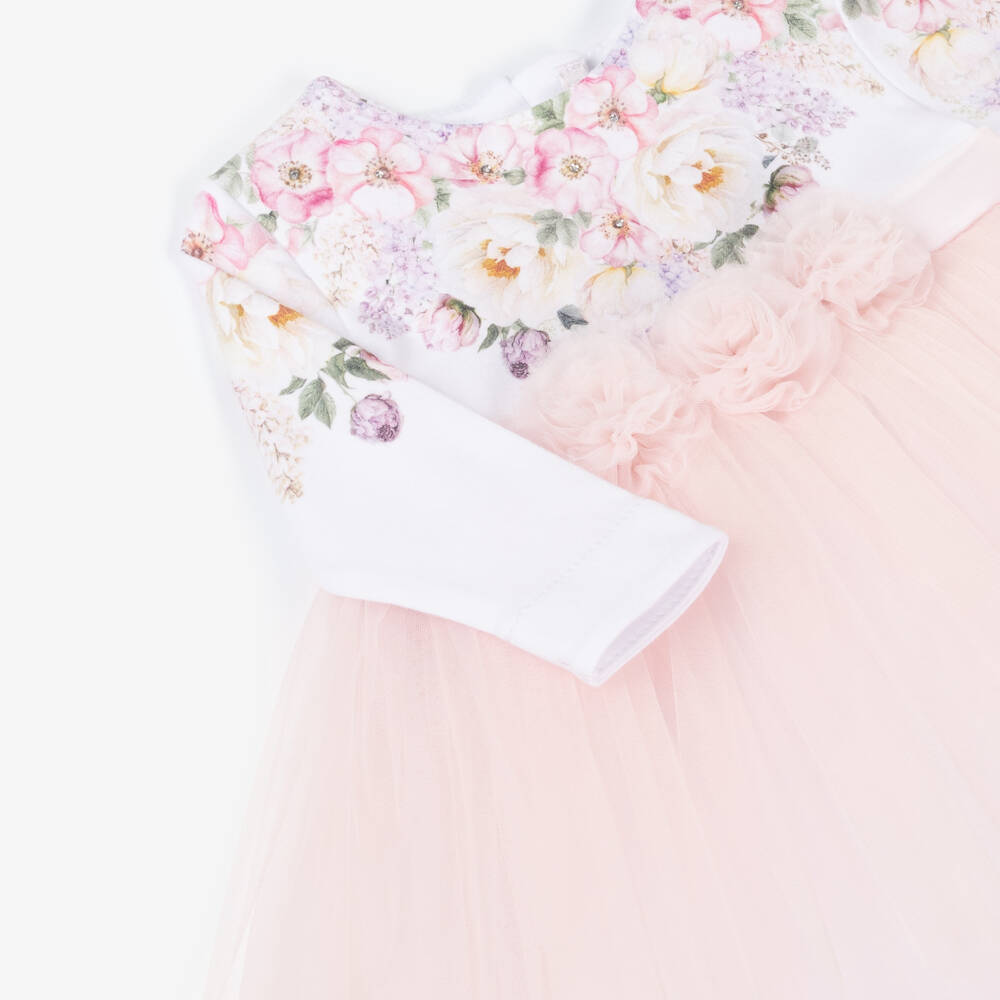 Sofija-Girls Blush Floral Cotton & Tulle Frock | Childrensalon Outlet