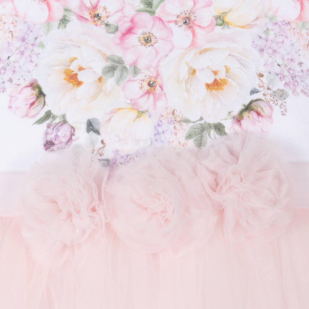 Sofija-Girls Blush Floral Cotton & Tulle Frock | Childrensalon Outlet