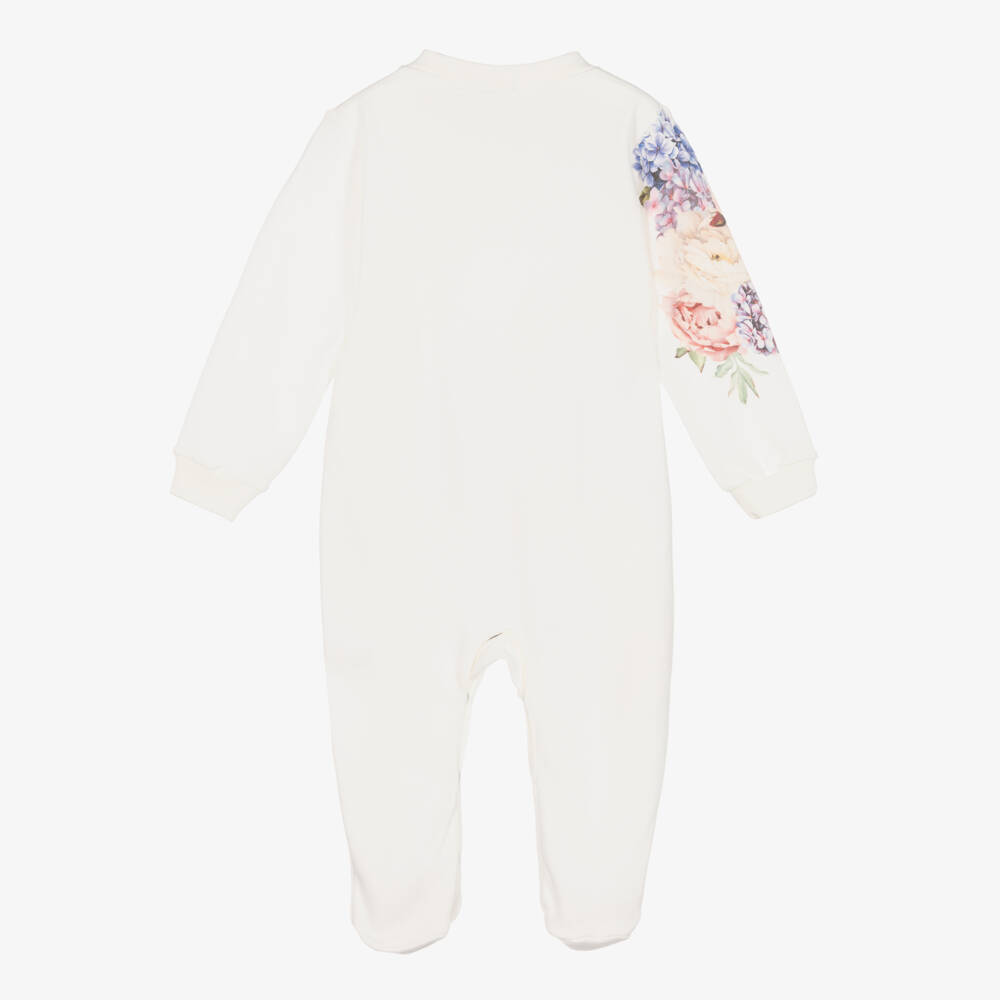 Sofija-Girls Cream Floral Cotton Sleepsuit | Childrensalon Outlet