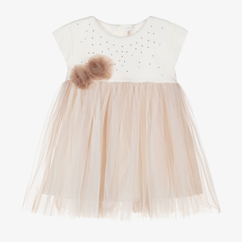 Sofija-Girls Ivory and Beige Tulle Dress | Childrensalon Outlet