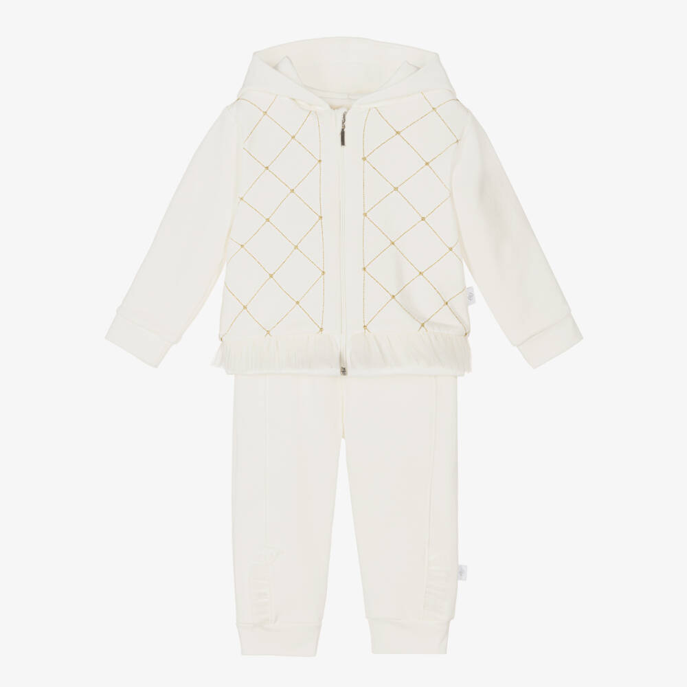 Sofija-Girls Ivory Cotton Tracksuit | Childrensalon Outlet