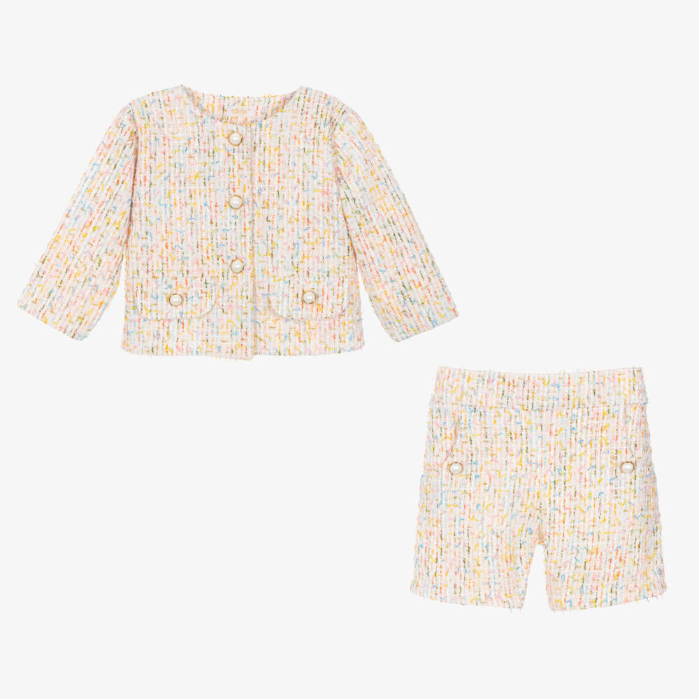 Sofija-Girls Ivory Cotton Tweed Shorts Suit | Childrensalon Outlet