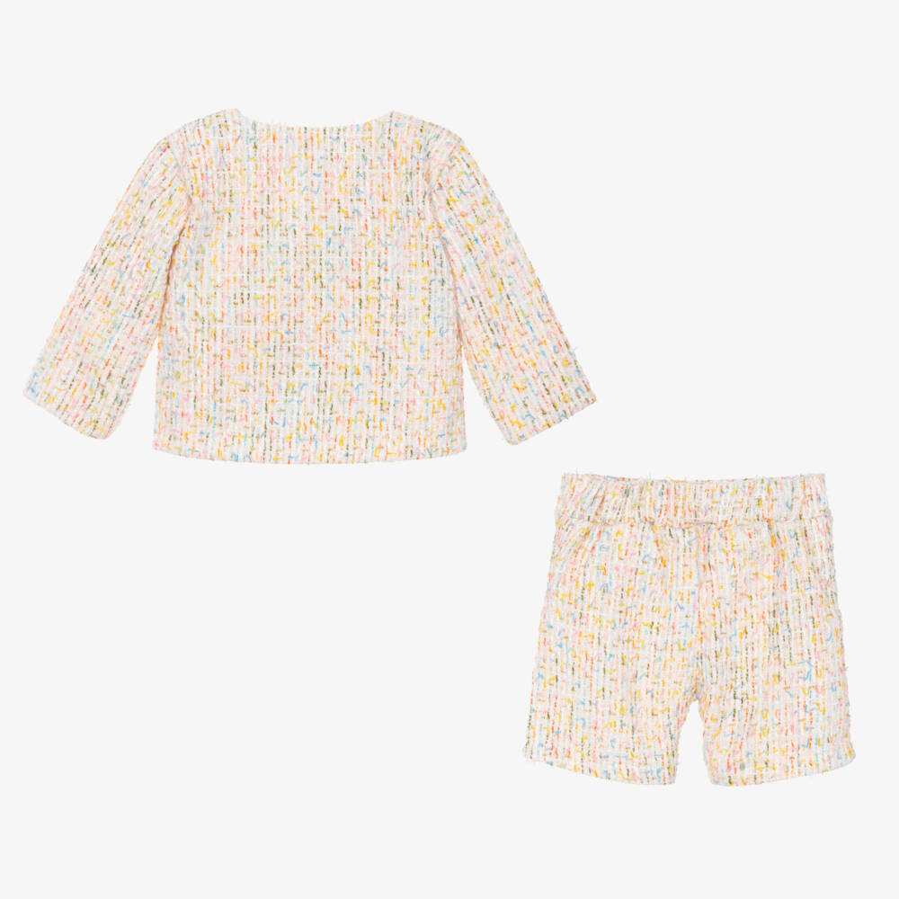 Sofija-Girls Ivory Cotton Tweed Shorts Suit | Childrensalon Outlet