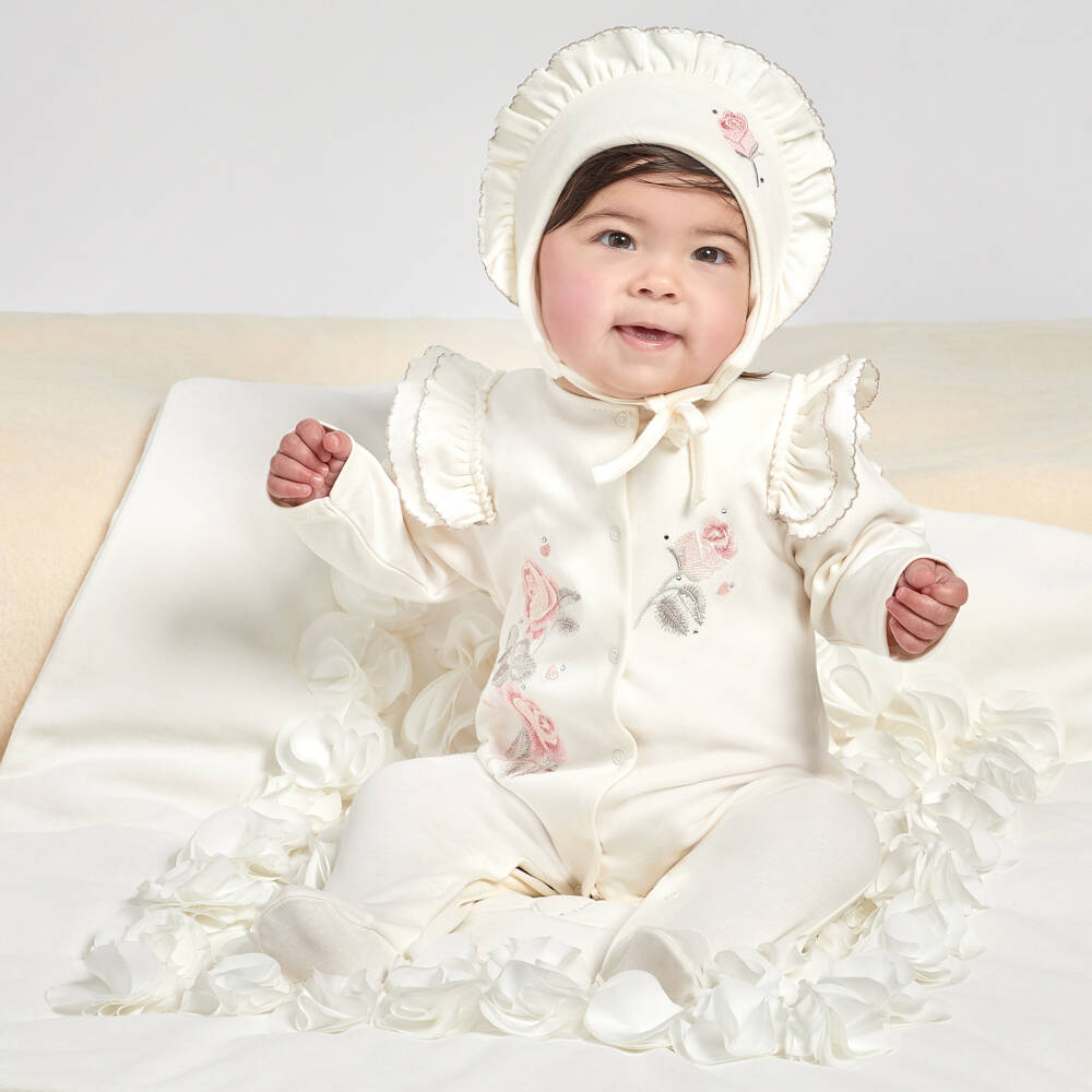 Sofija-Girls Ivory Floral Babygrow | Childrensalon Outlet