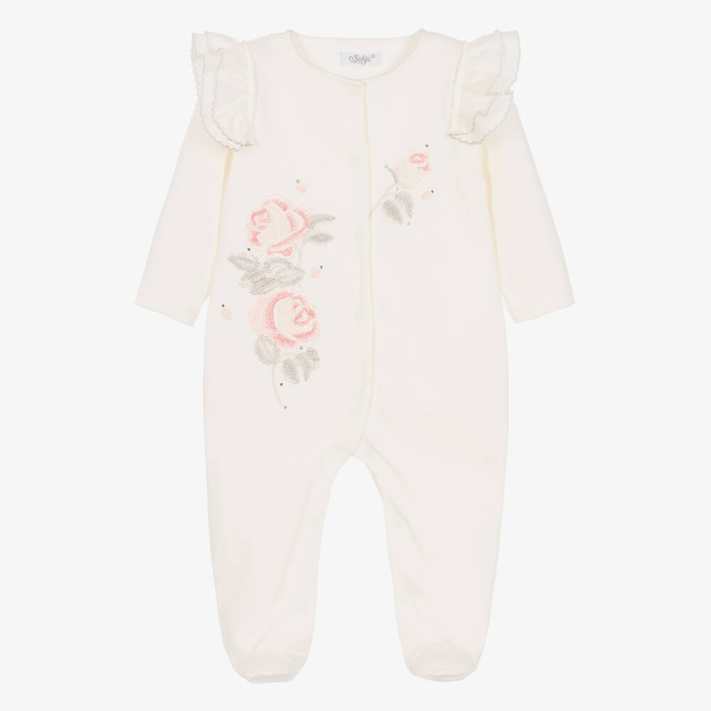 Sofija-Girls Ivory Floral Babygrow | Childrensalon Outlet
