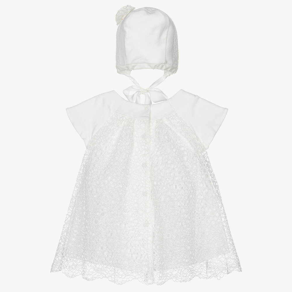 Sofija-فستان دانتيل عاجي للبنات مع قبعة | Childrensalon Outlet