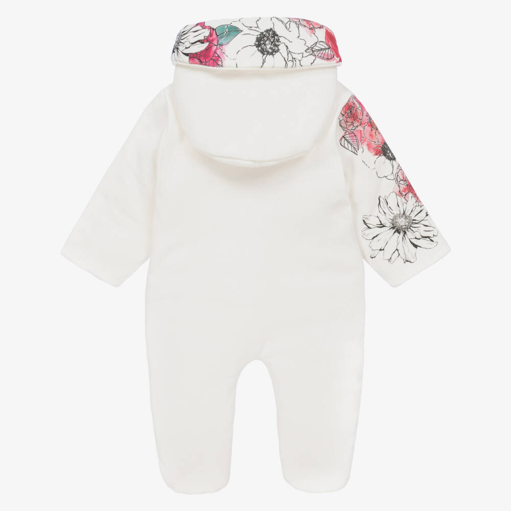 Sofija-Girls' Ivory Quilted Cotton Pramsuit | Childrensalon Outlet