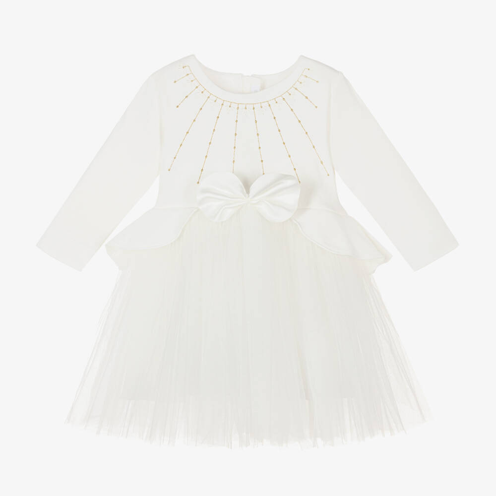 Sofija-Girls Ivory Tulle Cotton Dress | Childrensalon Outlet