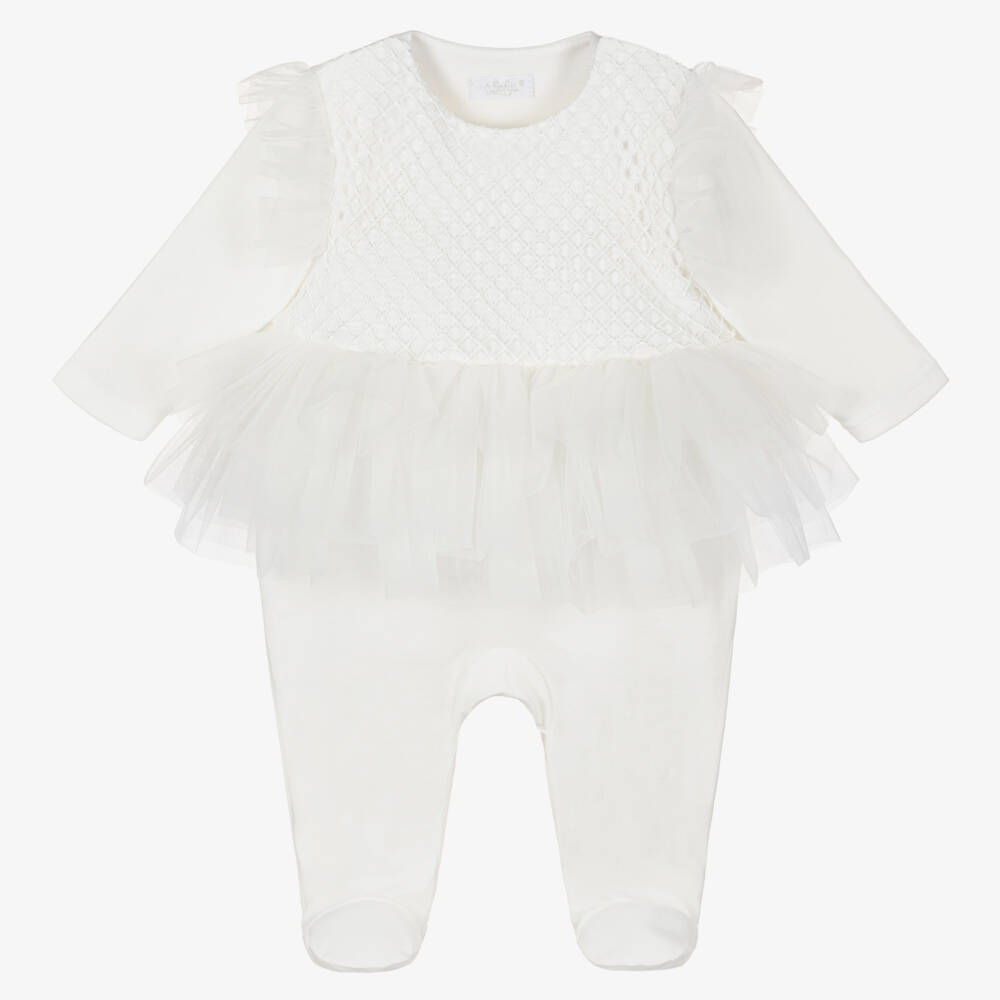 Sofija-Кремовый комбинезон-слип из хлопка и тюля | Childrensalon Outlet