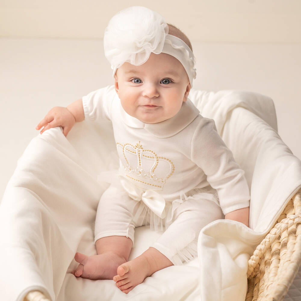 Sofija-Girls Ivory Tulle Trim Leggings Set | Childrensalon Outlet