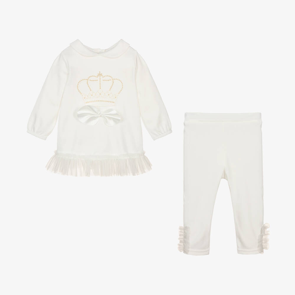 Sofija-Girls Ivory Tulle Trim Leggings Set | Childrensalon Outlet