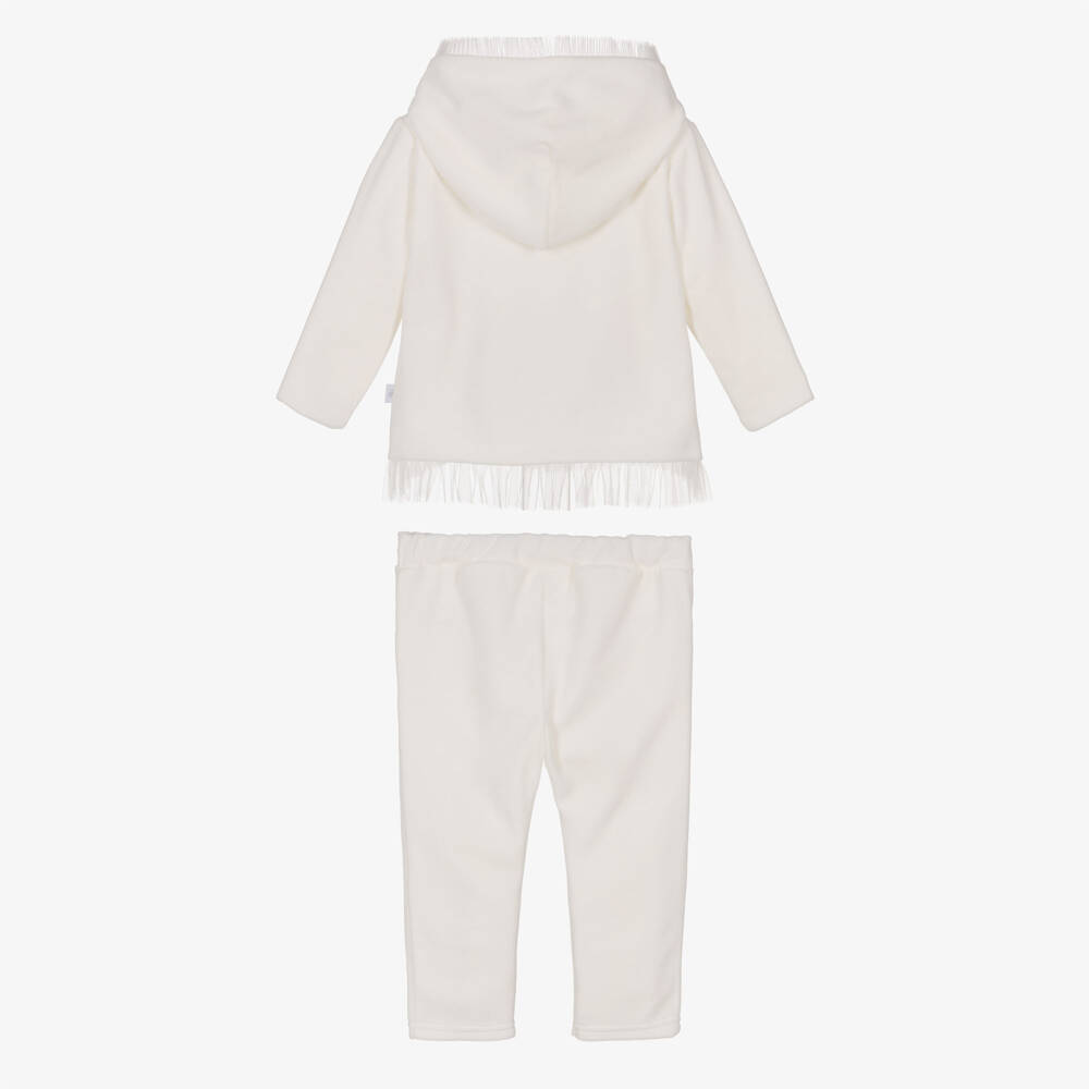 Sofija-Girls Ivory Velour Tracksuit with Embroidered & Tulle Bow | Childrensalon Outlet