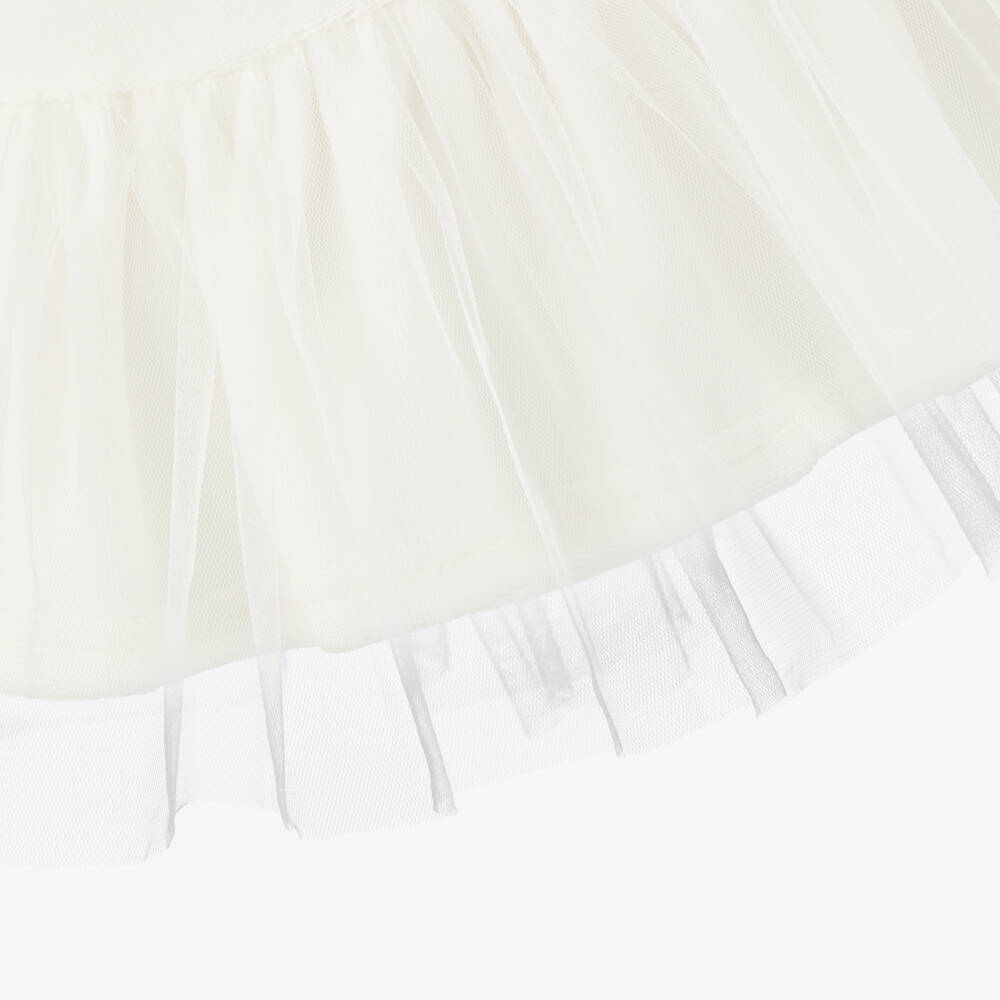 Sofija-Girls Ivory Velour & Tulle Dress with Bow Motif | Childrensalon Outlet