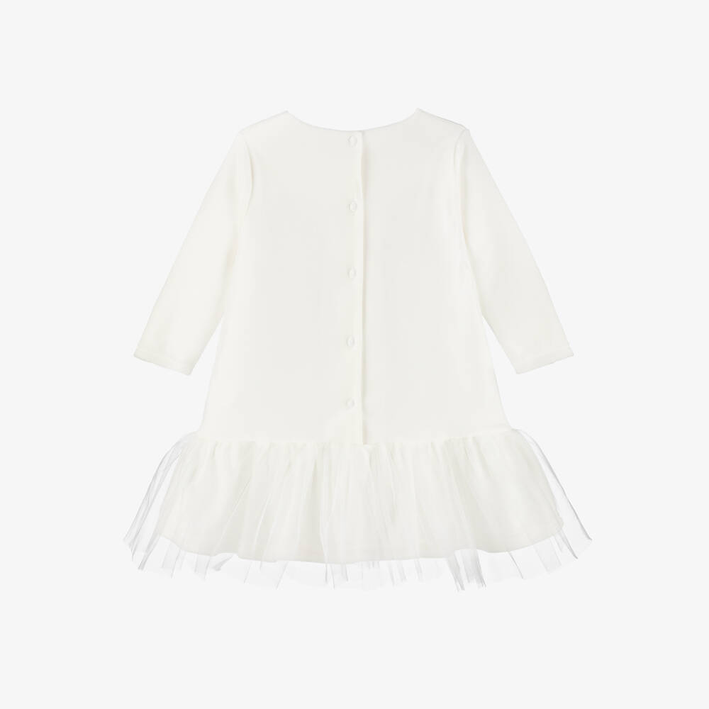 Sofija-Girls Ivory Velour & Tulle Dress with Bow Motif | Childrensalon Outlet