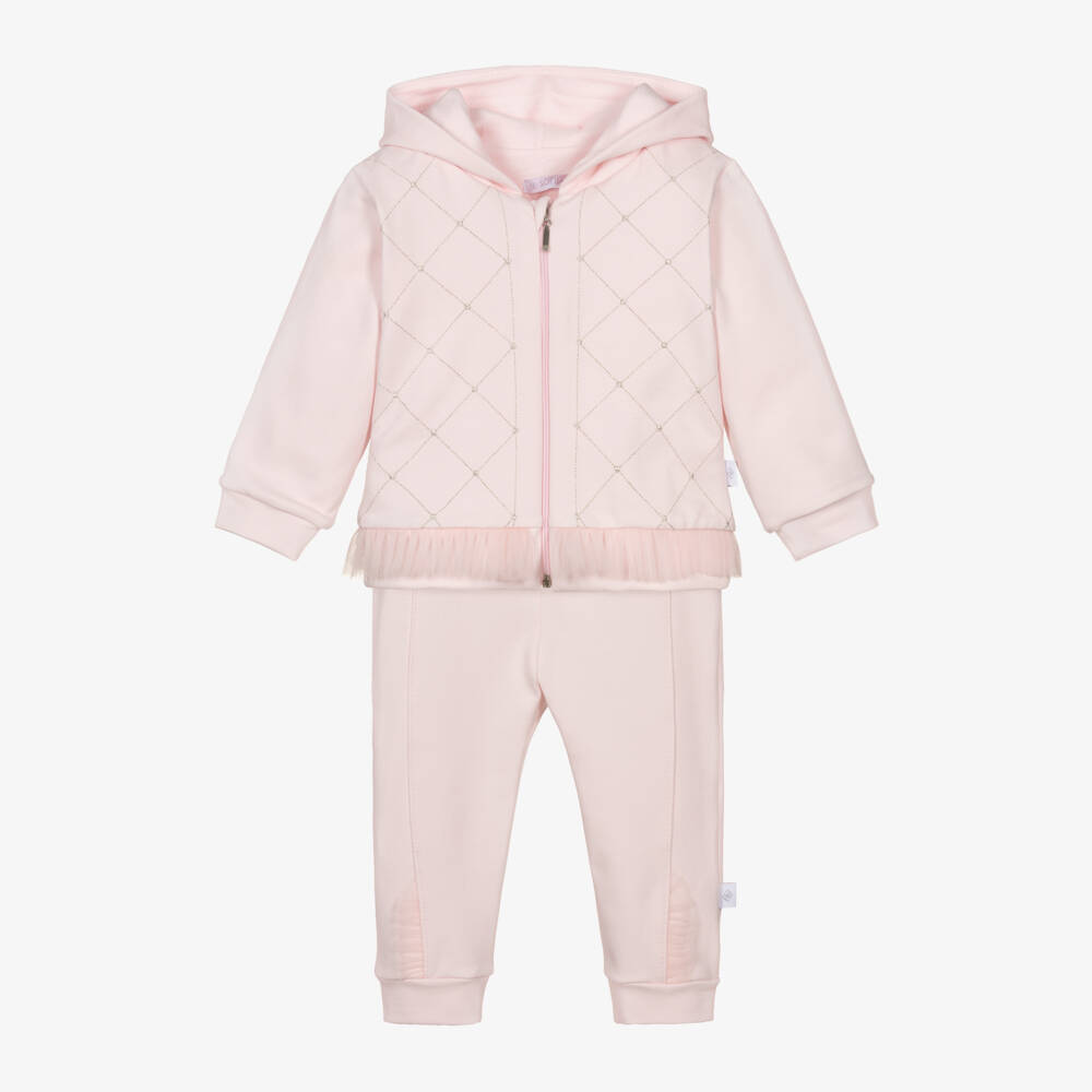 Sofija-Girls Light Pink Cotton Hooded Tracksuit | Childrensalon Outlet