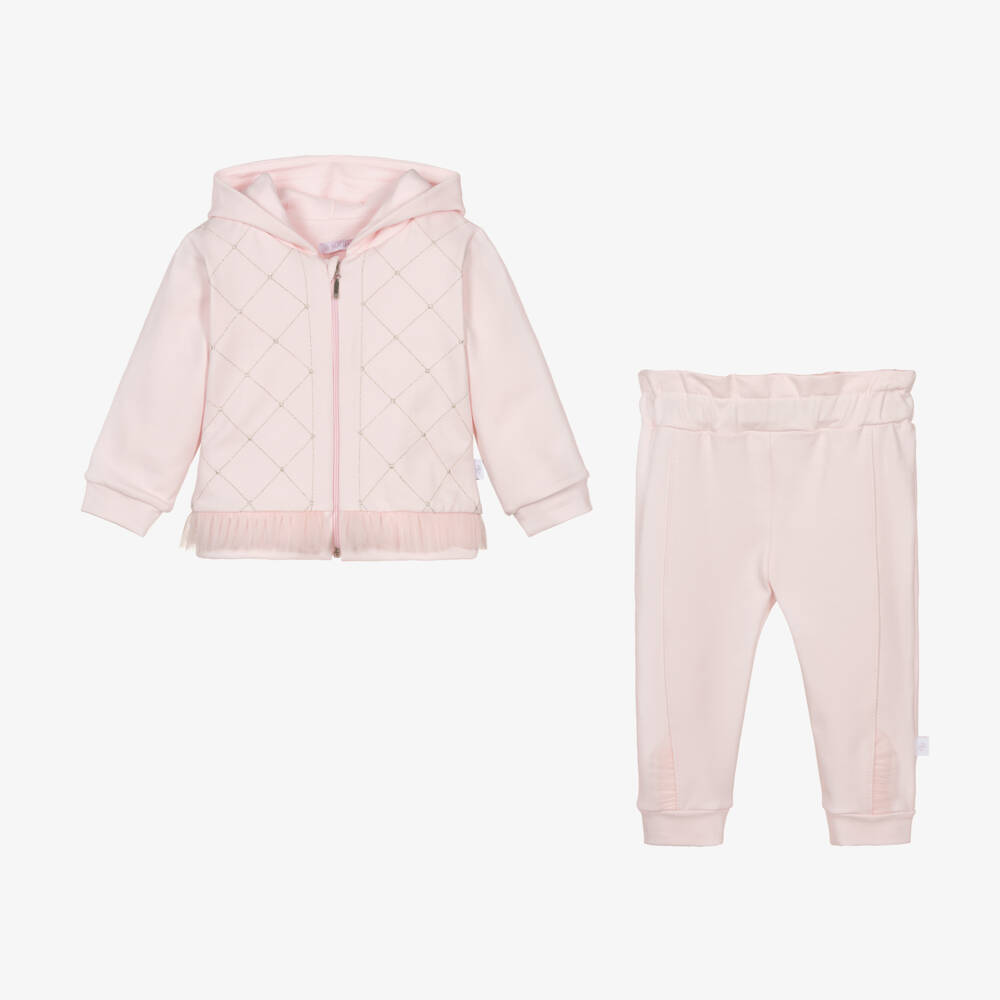Sofija-Girls Light Pink Cotton Hooded Tracksuit | Childrensalon Outlet