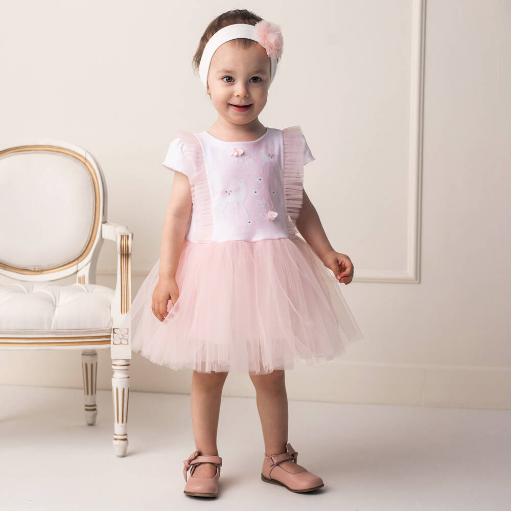 Sofija-Girls Pale Pink Tulle Cotton Dress | Childrensalon Outlet