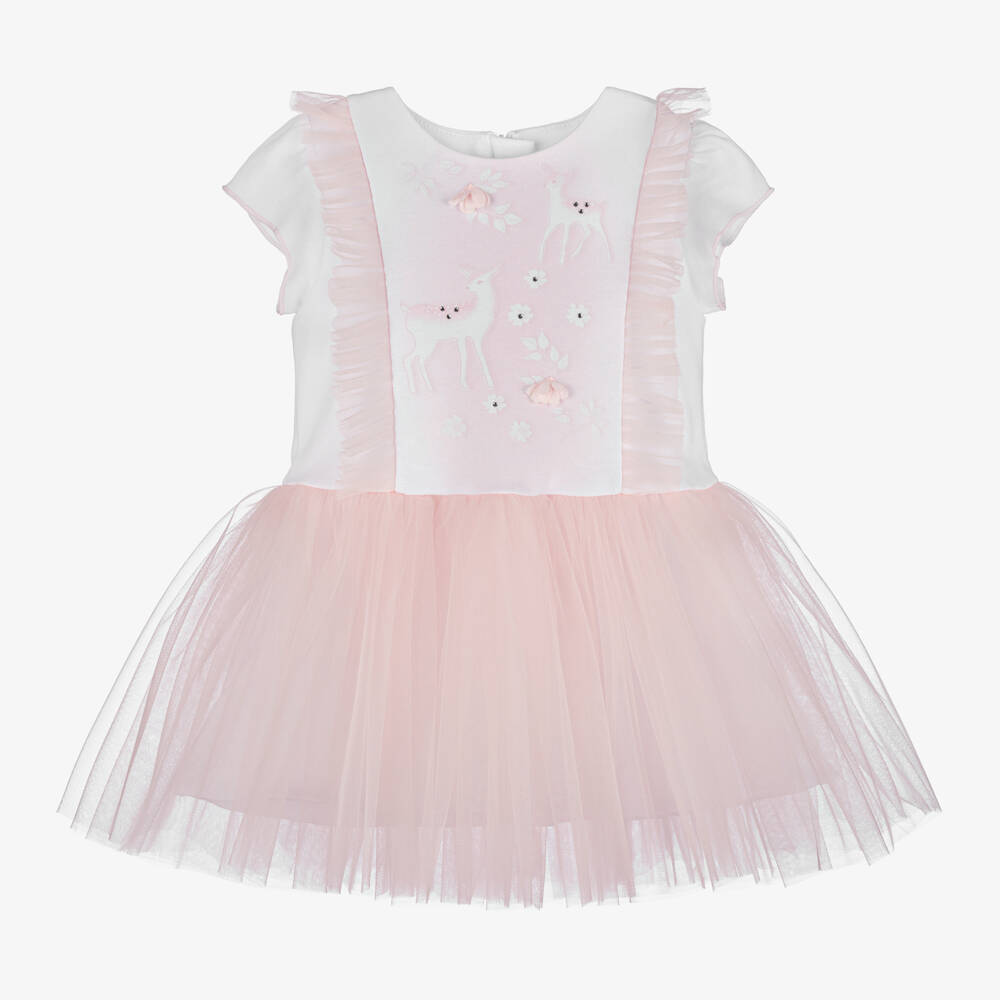 Sofija-Girls Pale Pink Tulle Cotton Dress | Childrensalon Outlet
