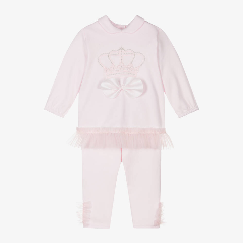 Sofija-Girls Pink Cotton Crown Leggings Set | Childrensalon Outlet