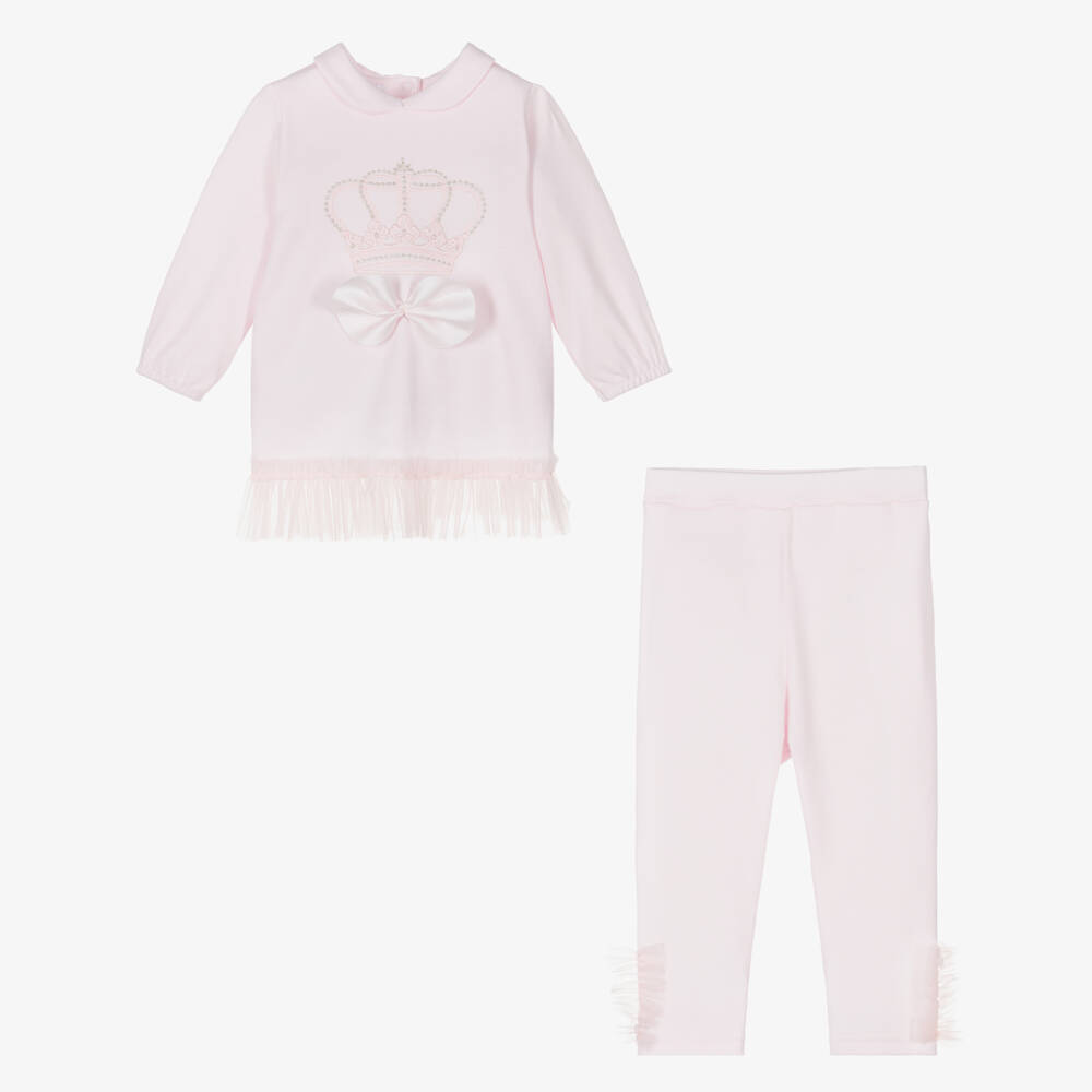 Sofija-Girls Pink Cotton Crown Leggings Set | Childrensalon Outlet