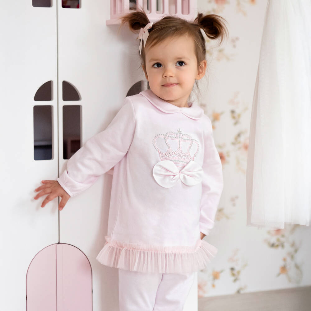 Sofija-Girls Pink Cotton Crown Leggings Set | Childrensalon Outlet