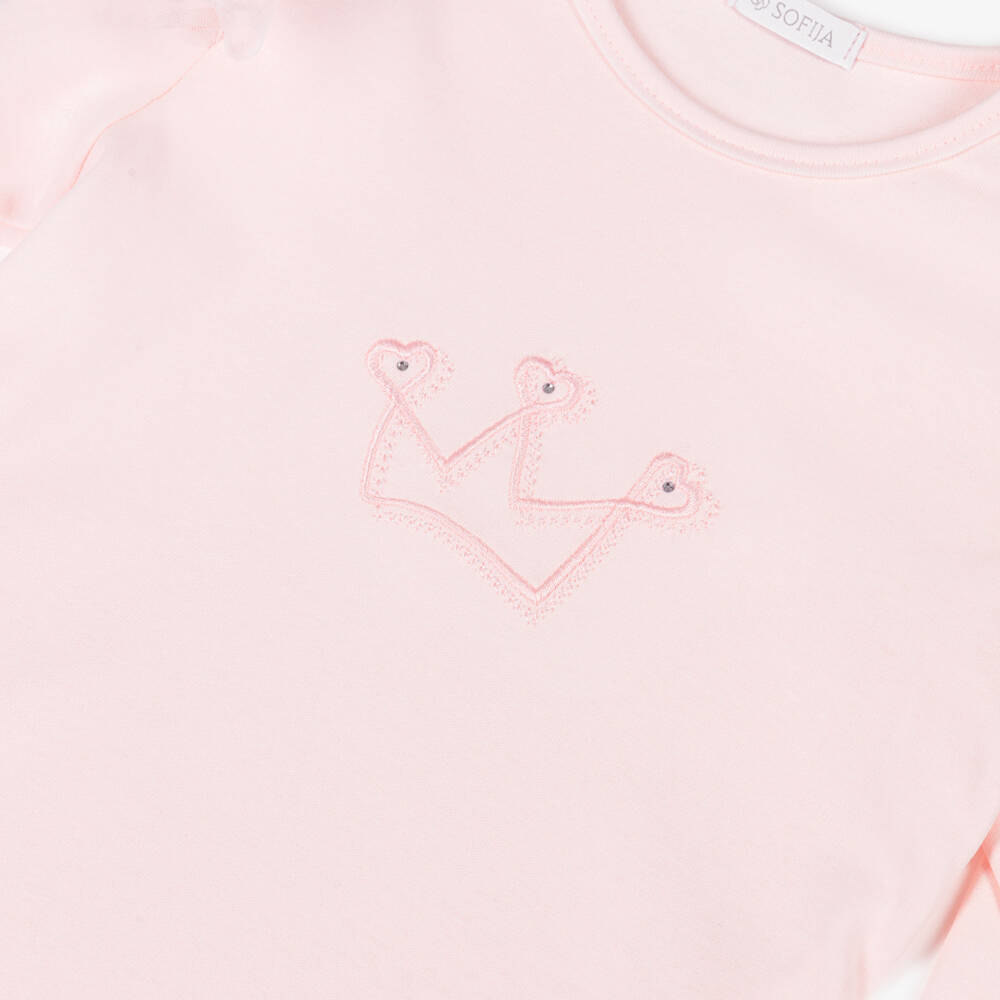 Sofija-Girls Pink Cotton & Tulle Skirt Set with Crown | Childrensalon Outlet