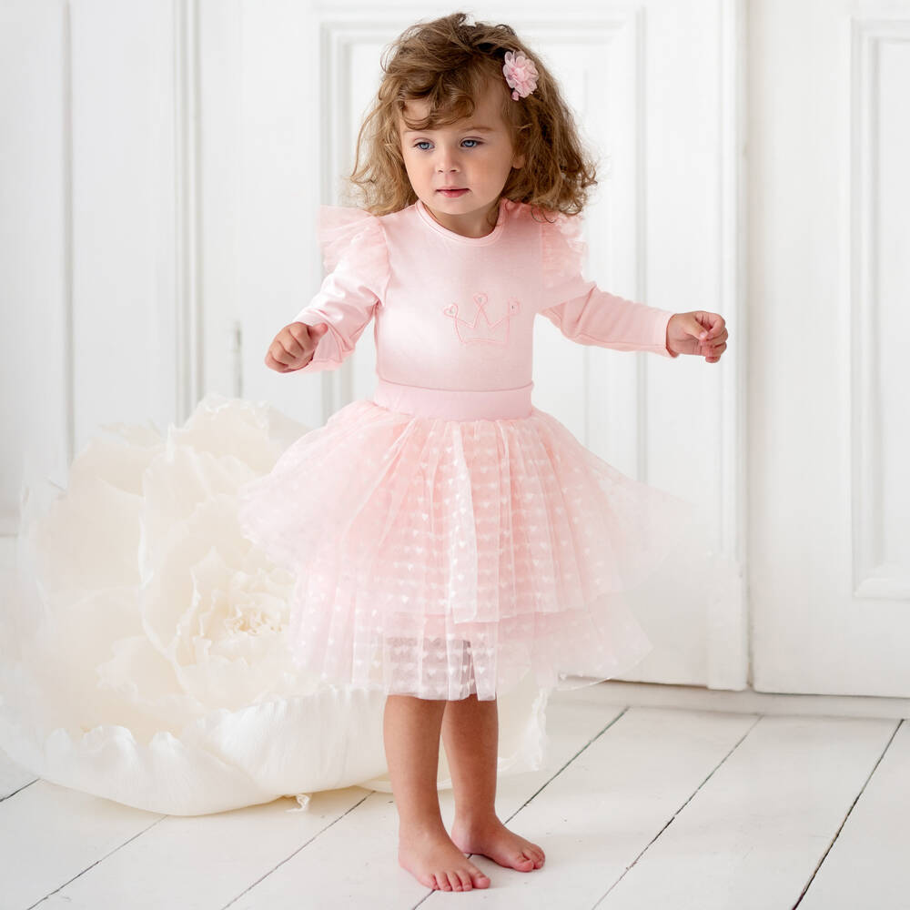 Sofija-Girls Pink Cotton & Tulle Skirt Set with Crown | Childrensalon Outlet