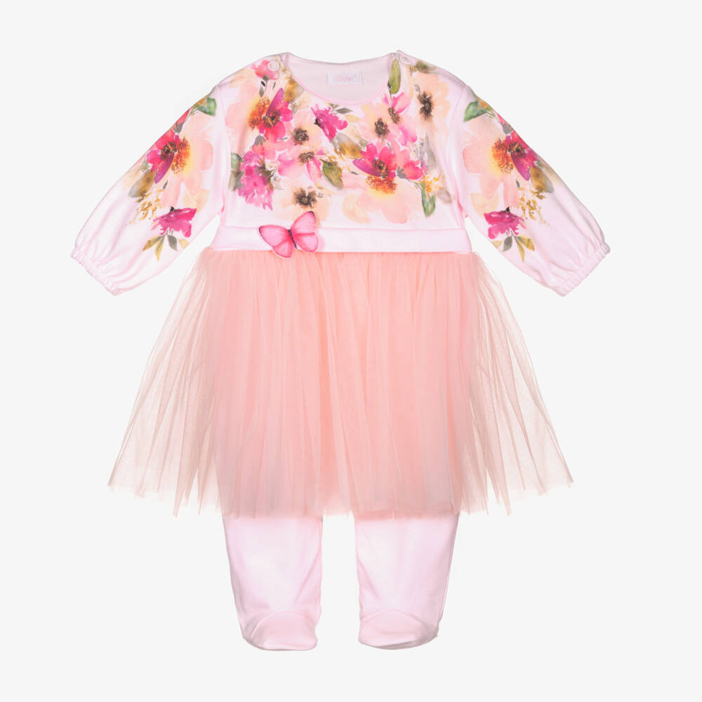 Sofija-Girls Pink Floral Tulle Babygrow | Childrensalon Outlet