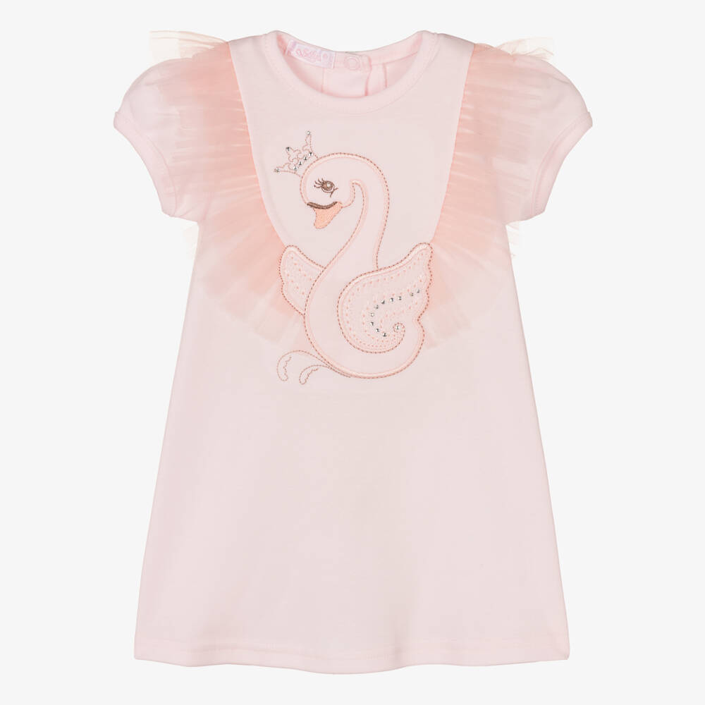 Sofija-Girls Pink Swan Cotton Dress | Childrensalon Outlet