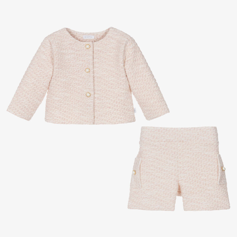 Sofija-Girls Pink Tweed Shorts Ensemble | Childrensalon Outlet