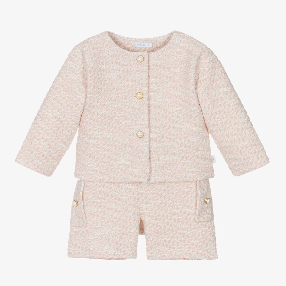 Sofija-Girls Pink Tweed Shorts Ensemble | Childrensalon Outlet