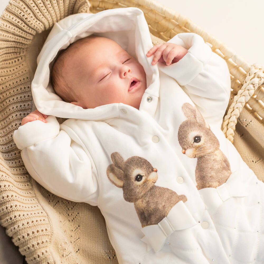 Sofija-Girls' Quilted Ivory Bunny Suit | Childrensalon Outlet