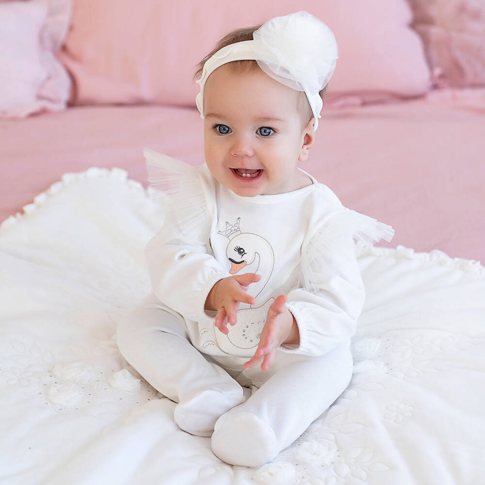 Sofija-بدلة أطفال عاجية للبنات بتصميم بجعة من التول | Childrensalon Outlet