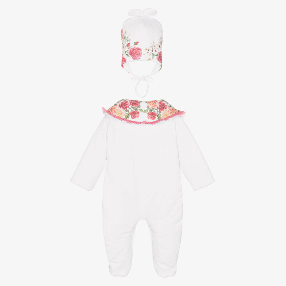 Sofija-Girls White Floral Collar Pramsuit | Childrensalon Outlet